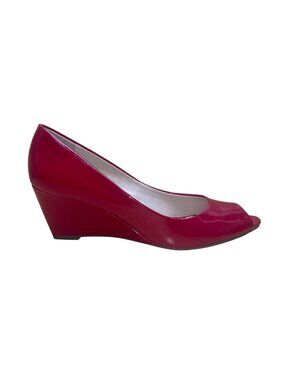 Franco Sarto Women’s Red Patent Peep Toe Wedge Slip-On Heels Size 7.5M
